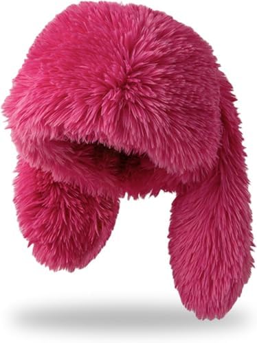 Y2K Fuzzy Bunny Hat for Women Cute Plush Beanie with Bunny Ears